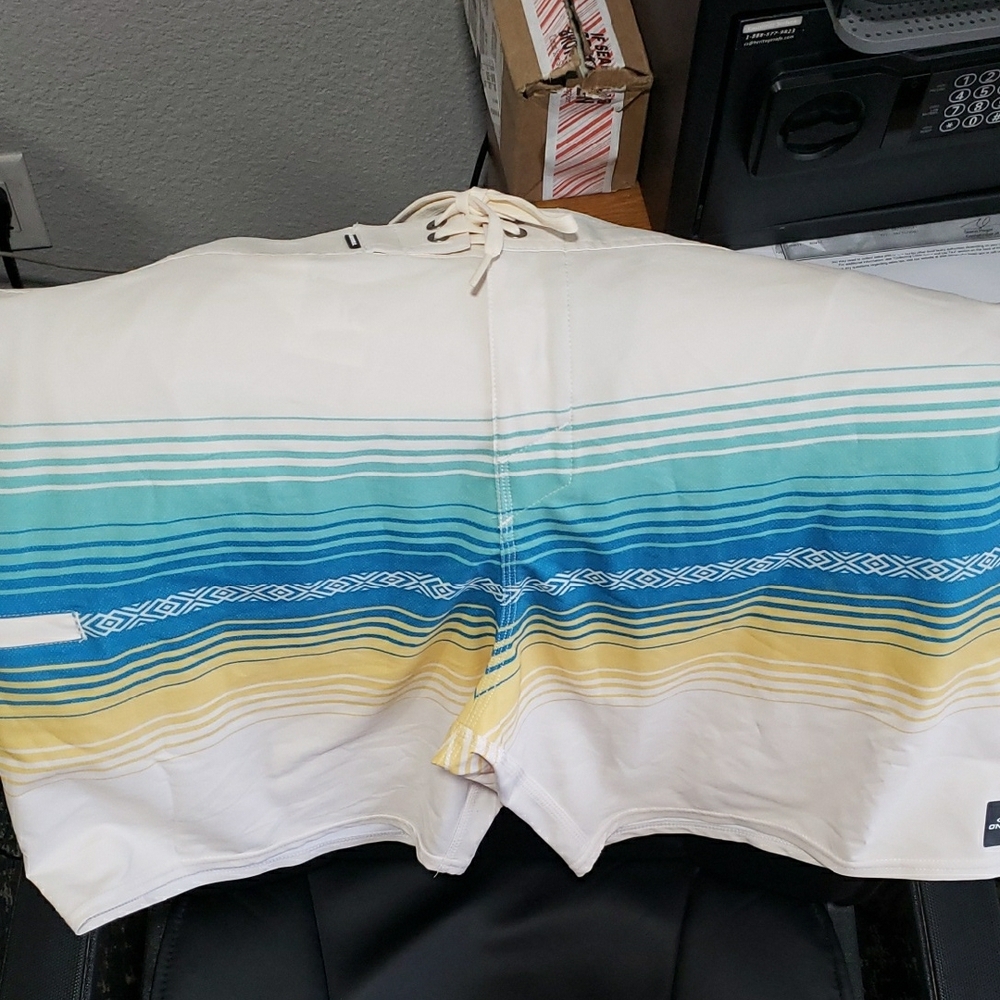 O'Neill Men's Swim Trunks - Blue and Yellow Stripes